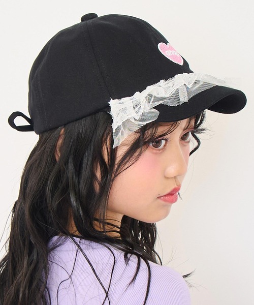 ANAP kids(アナップキッズ)の「ハートロゴ フリルリボン キャップ(キャップ・キッズ・ラベンダー/ブラック/ホワイト×ブラック・F)」の9枚目の写真