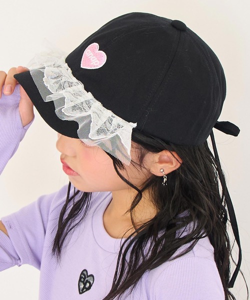 ANAP kids(アナップキッズ)の「ハートロゴ フリルリボン キャップ(キャップ・キッズ・ラベンダー/ブラック/ホワイト×ブラック・F)」の10枚目の写真