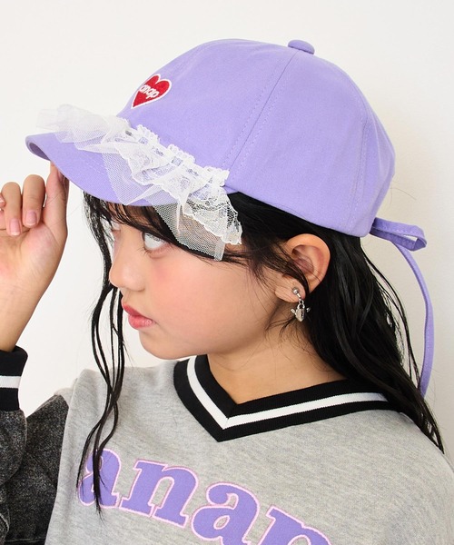 ANAP kids(アナップキッズ)の「ハートロゴ フリルリボン キャップ(キャップ・キッズ・ラベンダー/ブラック/ホワイト×ブラック・F)」の13枚目の写真