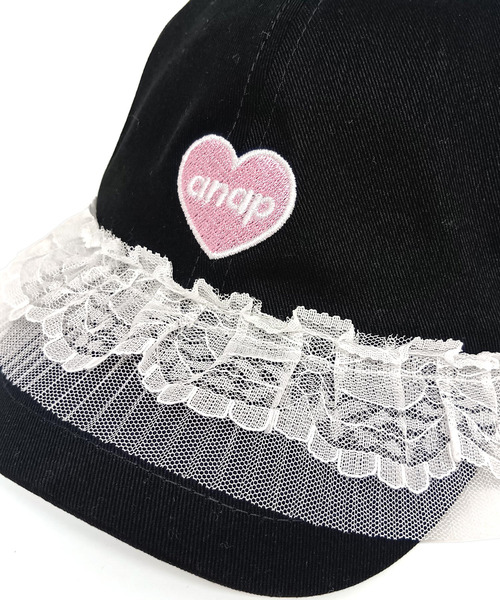ANAP kids(アナップキッズ)の「ハートロゴ フリルリボン キャップ(キャップ・キッズ・ラベンダー/ブラック/ホワイト×ブラック・F)」の21枚目の写真