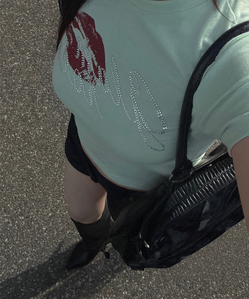 DEFYCLUBROBBERS(ディファイクラブロバース)の「グラムロック ホットフィックス 半袖クロップTシャツ (4色)(Tシャツ/カットソー・レディース・ブラック/アイボリー/ライトイエロー/ミント・OS)」の11枚目の写真