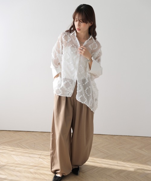 AMELY(エミリー)の「フリンジシアーシャツ(シャツ/ブラウス・レディース・ブラック/ホワイト・フリー)」の6枚目の写真