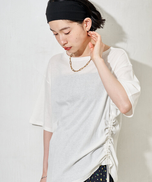 FREAK'S STORE(フリークスストア)の「シアーコットン ルーズボートネック Tシャツ/シアーTシャツ(Tシャツ/カットソー・レディース・ブラウン/ピンク/オフホワイト/ブラック・フリ-)」の2枚目の写真