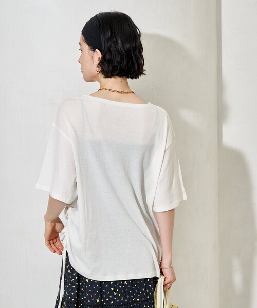 FREAK'S STORE(フリークスストア)の「シアーコットン ルーズボートネック Tシャツ/シアーTシャツ(Tシャツ/カットソー・レディース・ブラウン/ピンク/オフホワイト/ブラック・フリ-)」の5枚目の写真