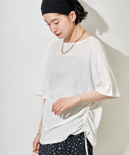 FREAK'S STORE(フリークスストア)の「シアーコットン ルーズボートネック Tシャツ/シアーTシャツ(Tシャツ/カットソー・レディース・ブラウン/ピンク/オフホワイト/ブラック・フリ-)」の7枚目の写真