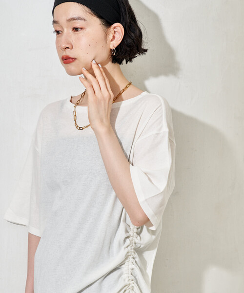 FREAK'S STORE(フリークスストア)の「シアーコットン ルーズボートネック Tシャツ/シアーTシャツ(Tシャツ/カットソー・レディース・ブラウン/ピンク/オフホワイト/ブラック・フリ-)」の9枚目の写真