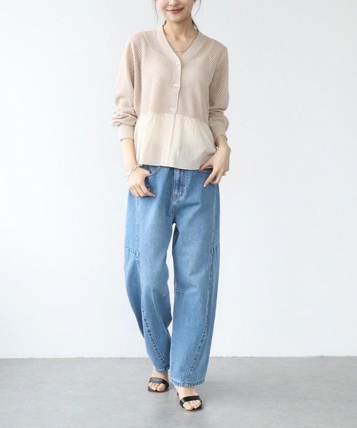 Jines（ジネス）の「メッシュ編みペプラムカーディガン（カーディガン/ボレロ・レディース・ブラック/ホワイト・38）」の16枚目の写真