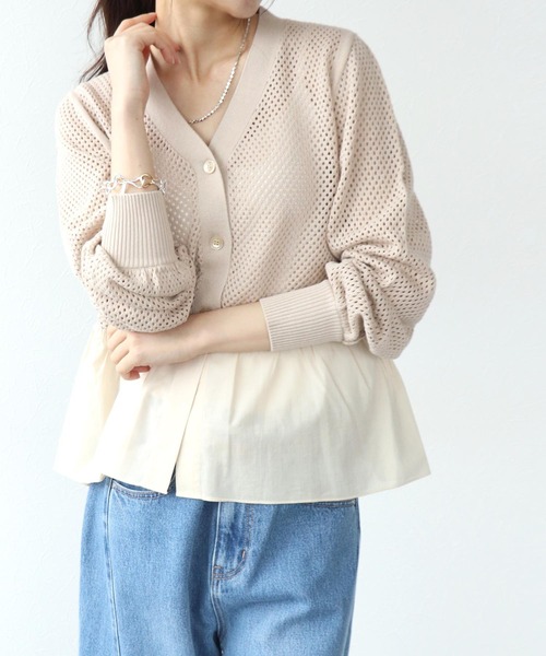 Jines（ジネス）の「メッシュ編みペプラムカーディガン（カーディガン/ボレロ・レディース・ブラック/ホワイト・38）」の17枚目の写真