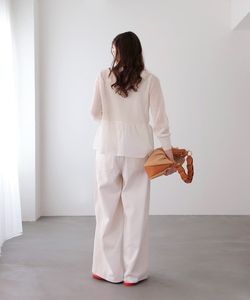 Jines（ジネス）の「メッシュ編みペプラムカーディガン（カーディガン/ボレロ・レディース・ブラック/ホワイト・38）」の4枚目の写真