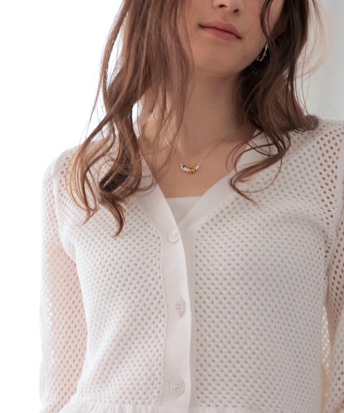 Jines（ジネス）の「メッシュ編みペプラムカーディガン（カーディガン/ボレロ・レディース・ブラック/ホワイト・38）」の7枚目の写真