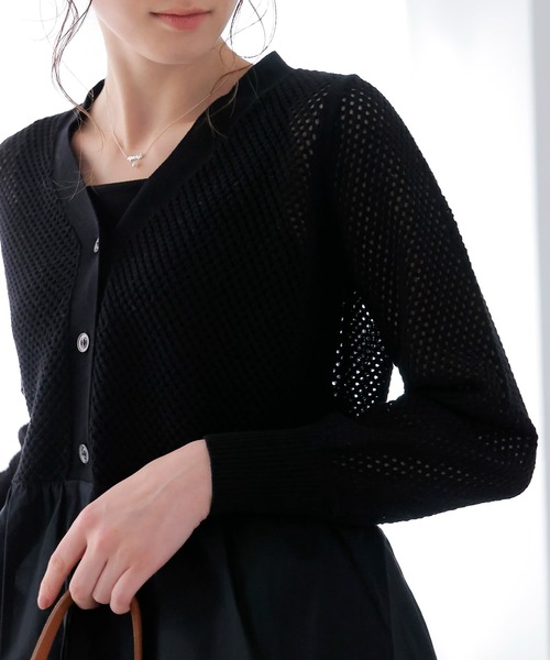 Jines（ジネス）の「メッシュ編みペプラムカーディガン（カーディガン/ボレロ・レディース・ブラック/ホワイト・38）」の15枚目の写真