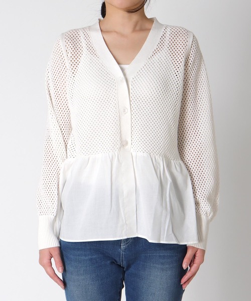 Jines（ジネス）の「メッシュ編みペプラムカーディガン（カーディガン/ボレロ・レディース・ブラック/ホワイト・38）」の18枚目の写真