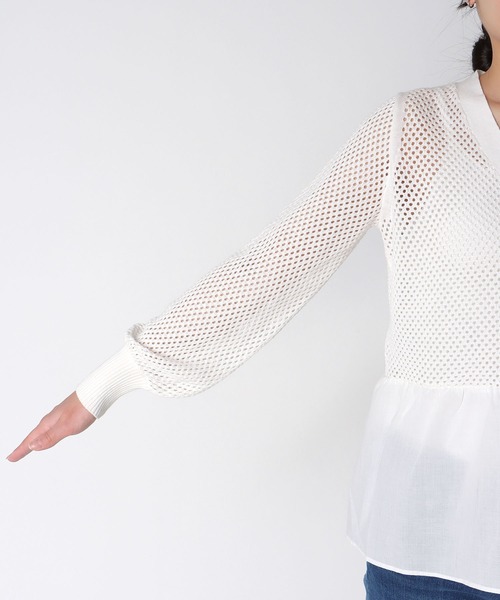 Jines（ジネス）の「メッシュ編みペプラムカーディガン（カーディガン/ボレロ・レディース・ブラック/ホワイト・38）」の22枚目の写真