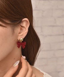 【float】ベロア調リボンチャーム ピアス