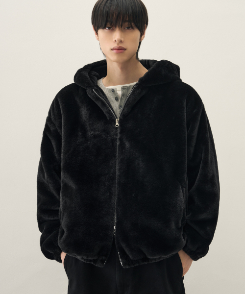 DRAW FIT（ドローフィット）の「ベアロンファーフードジップアップジャケット[ブラック]（その他アウター・メンズ・その他・M/L/XL）」の2枚目の写真