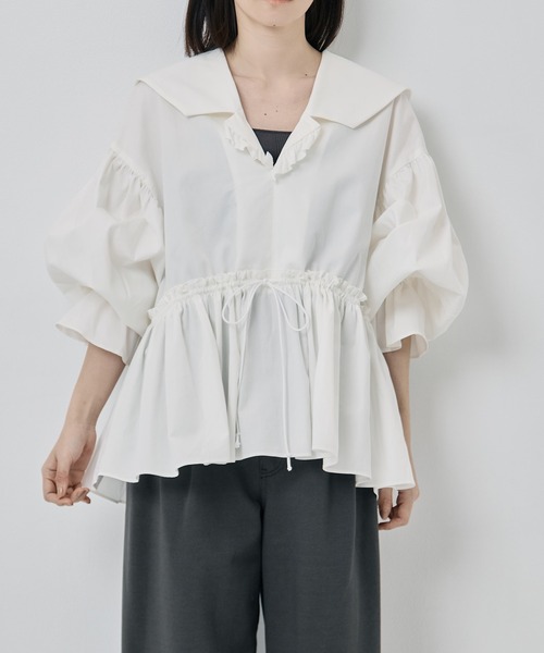 RhodolirioN（ロドリリオン）の「[RhodolirioN/ロドリリオン]Single Tiered Smock - Twill（シャツ/ブラウス・レディース・ブラック/ベージュ/ホワイト・0）」の2枚目の写真