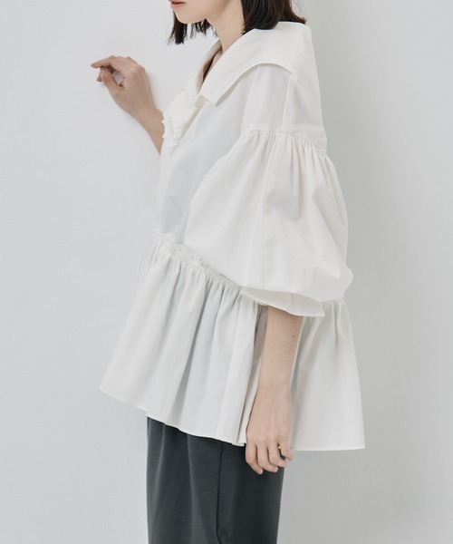 RhodolirioN（ロドリリオン）の「[RhodolirioN/ロドリリオン]Single Tiered Smock - Twill（シャツ/ブラウス・レディース・ブラック/ベージュ/ホワイト・0）」の8枚目の写真