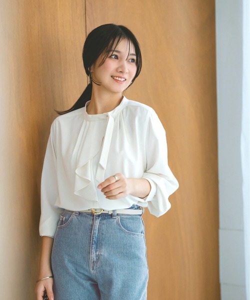 COHINA(コヒナ)の「アシメタイラッフルブラウス 【低身長・小柄女性】(シャツ/ブラウス・レディース・ホワイト/ピンク・ONE SIZE)」の6枚目の写真