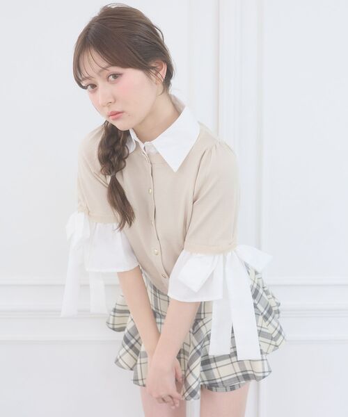 MAJESTIC LEGON(マジェスティックレゴン)の「袖リボンシャツレイヤードライクカーデ(ニット/セーター・レディース・ネイビー/ブラック/ブラック系その他/ベージュ・MEDIUM)」の10枚目の写真