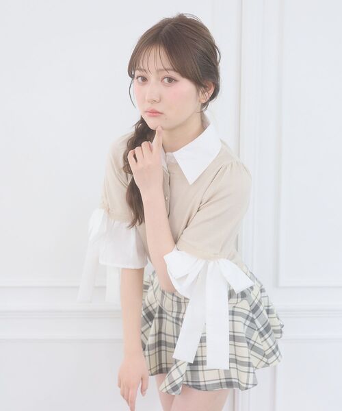 MAJESTIC LEGON(マジェスティックレゴン)の「袖リボンシャツレイヤードライクカーデ(ニット/セーター・レディース・ネイビー/ブラック/ブラック系その他/ベージュ・MEDIUM)」の11枚目の写真