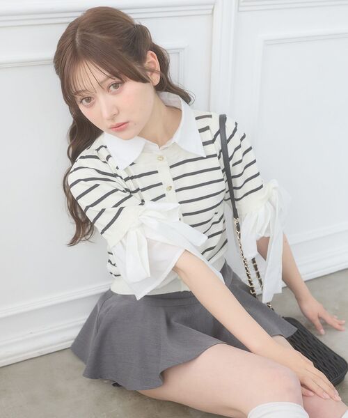 MAJESTIC LEGON(マジェスティックレゴン)の「袖リボンシャツレイヤードライクカーデ(ニット/セーター・レディース・ネイビー/ブラック/ブラック系その他/ベージュ・MEDIUM)」の11枚目の写真
