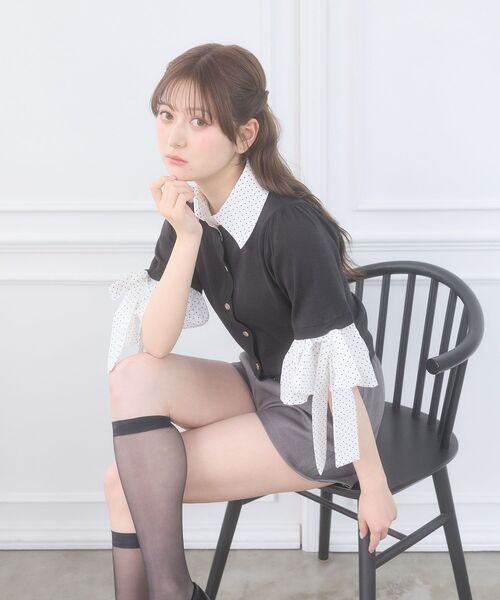 MAJESTIC LEGON(マジェスティックレゴン)の「袖リボンシャツレイヤードライクカーデ(ニット/セーター・レディース・ネイビー/ブラック/ブラック系その他/ベージュ・MEDIUM)」の13枚目の写真