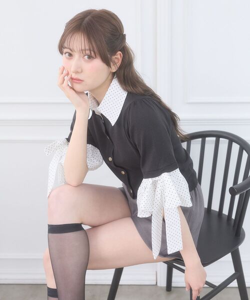 MAJESTIC LEGON(マジェスティックレゴン)の「袖リボンシャツレイヤードライクカーデ(ニット/セーター・レディース・ネイビー/ブラック/ブラック系その他/ベージュ・MEDIUM)」の15枚目の写真