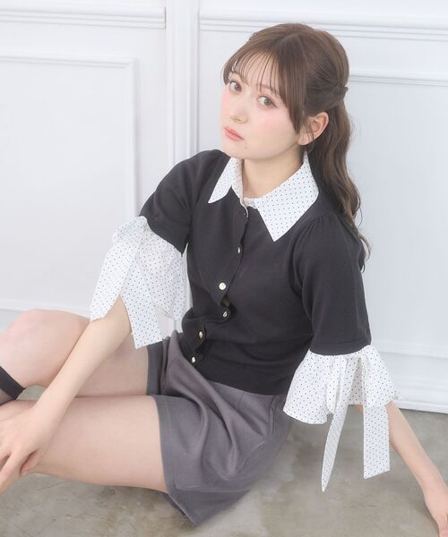 MAJESTIC LEGON(マジェスティックレゴン)の「袖リボンシャツレイヤードライクカーデ(ニット/セーター・レディース・ネイビー/ブラック/ブラック系その他/ベージュ・MEDIUM)」の16枚目の写真