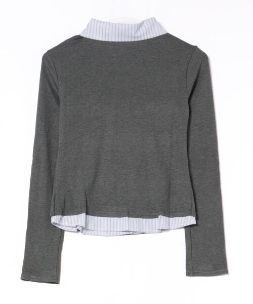 STAY MOTION（ステイモーション）の「【WEB限定】ストライプ柄シャツドッキングカットソー［骨格ウェーブ/レイヤード風/韓国ファッション/カジュアル］（Tシャツ/カットソー・レディース・チャコールグレー/ライトグレー・F）」の9枚目の写真
