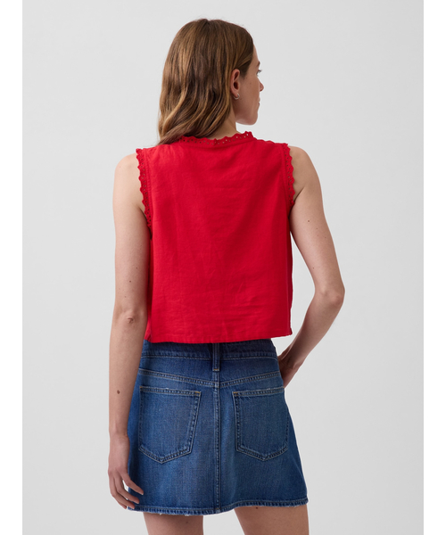 GAP(ギャップ)の「リネンブレンド 刺しゅう クロップド シェルタンクトップ(シャツ/ブラウス・レディース・レッド・XXS/L/M/S/XS)」の3枚目の写真