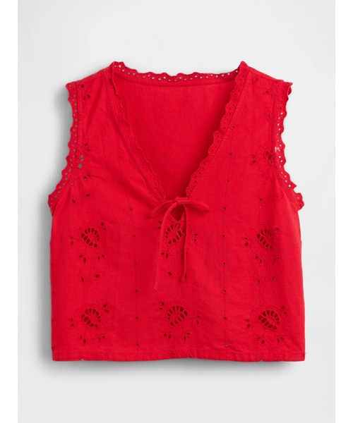 GAP(ギャップ)の「リネンブレンド 刺しゅう クロップド シェルタンクトップ(シャツ/ブラウス・レディース・レッド・XXS/L/M/S/XS)」の5枚目の写真