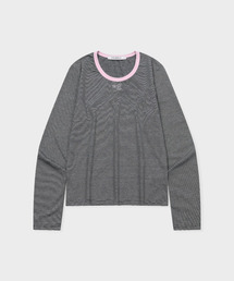 GRUNDEN（グルンデン）の「WEEKENDER STRIPE TOP (BLACK-PINK)（Tシャツ/カットソー）」