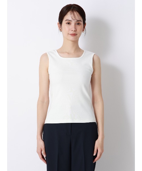 SUIT SQUARE(スーツスクエア)の「CHANTOWA/ノースリーブインナー/ウォッシャブル/接触冷感/コットンフライス/無地(Tシャツ/カットソー・レディース・ホワイト・FREE)」の2枚目の写真