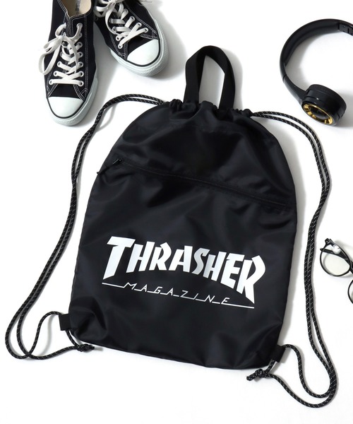 THRASHER（スラッシャー）の「THRASHER（スラッシャー）ブランドロゴプリント ナップサック（バックパック/リュック・メンズ・グレー/ブルー/ブラック・FREE）」の2枚目の写真