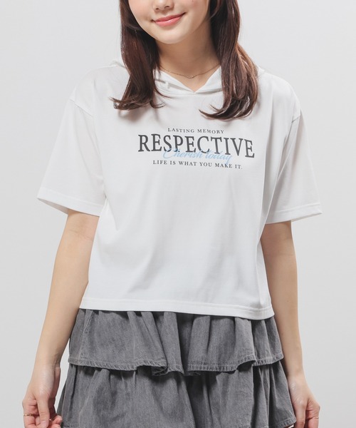 Honeys(ハニーズ)の「【ハニさら・接触冷感・UVカット】フード付Tシャツ(Tシャツ/カットソー・レディース・スミクロ/グリーン/ホワイト/サックスブルー・L/M/S)」の2枚目の写真