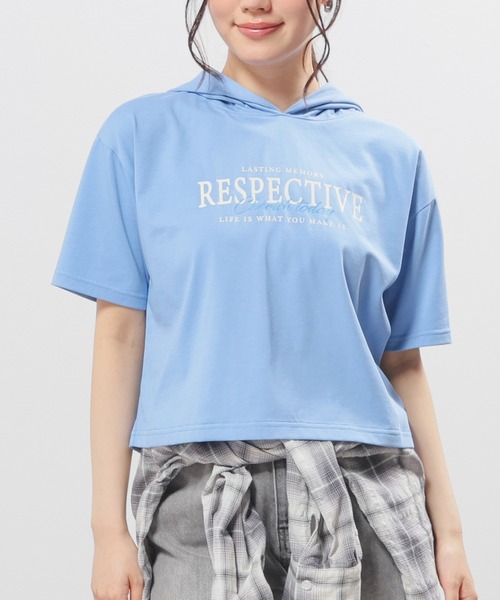 Honeys(ハニーズ)の「【ハニさら・接触冷感・UVカット】フード付Tシャツ(Tシャツ/カットソー・レディース・スミクロ/グリーン/ホワイト/サックスブルー・L/M/S)」の4枚目の写真