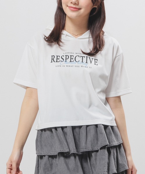 Honeys(ハニーズ)の「【ハニさら・接触冷感・UVカット】フード付Tシャツ(Tシャツ/カットソー・レディース・スミクロ/グリーン/ホワイト/サックスブルー・L/M/S)」の9枚目の写真