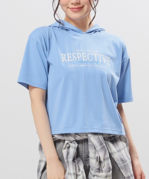 Honeys(ハニーズ)の「【ハニさら・接触冷感・UVカット】フード付Tシャツ(Tシャツ/カットソー・レディース・スミクロ/グリーン/ホワイト/サックスブルー・L/M/S)」の13枚目の写真
