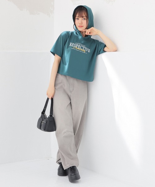 Honeys(ハニーズ)の「【ハニさら・接触冷感・UVカット】フード付Tシャツ(Tシャツ/カットソー・レディース・スミクロ/グリーン/ホワイト/サックスブルー・L/M/S)」の14枚目の写真