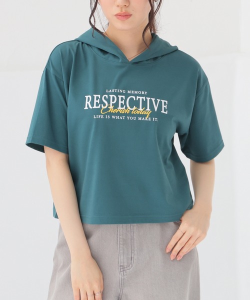 Honeys(ハニーズ)の「【ハニさら・接触冷感・UVカット】フード付Tシャツ(Tシャツ/カットソー・レディース・スミクロ/グリーン/ホワイト/サックスブルー・L/M/S)」の16枚目の写真