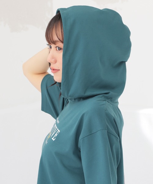 Honeys(ハニーズ)の「【ハニさら・接触冷感・UVカット】フード付Tシャツ(Tシャツ/カットソー・レディース・スミクロ/グリーン/ホワイト/サックスブルー・L/M/S)」の17枚目の写真