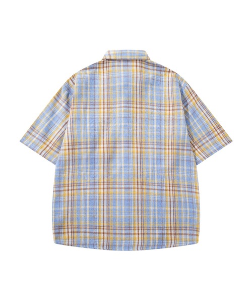 HOOK(フック)の「HOOK -original- タータンチェック柄レザーパッチ付きビッグシャツ (SS)(シャツ/ブラウス・メンズ・ブルー/ネイビー・L/XL/M)」の9枚目の写真