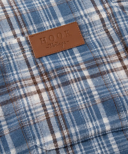 HOOK(フック)の「HOOK -original- タータンチェック柄レザーパッチ付きビッグシャツ (SS)(シャツ/ブラウス・メンズ・ブルー/ネイビー・L/XL/M)」の12枚目の写真