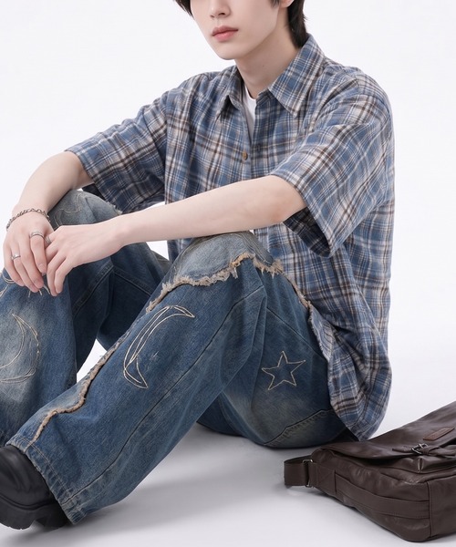 HOOK(フック)の「HOOK -original- タータンチェック柄レザーパッチ付きビッグシャツ (SS)(シャツ/ブラウス・メンズ・ブルー/ネイビー・L/XL/M)」の20枚目の写真