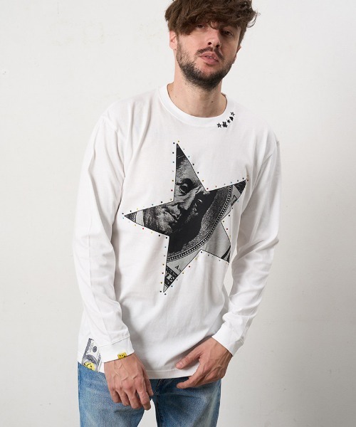 STUD MUFFIN(スタッドマフィン)の「mlt5683- 5.6ozコットン天竺ドルスターカラークリスタルLS Tシャツ(624-02897)(Tシャツ/カットソー・メンズ・ブラック/チャコールグレー/ホワイト・2/3/4)」の2枚目の写真