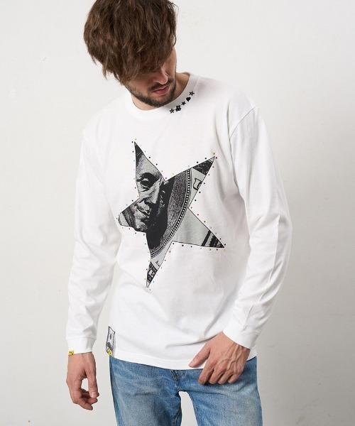 STUD MUFFIN(スタッドマフィン)の「mlt5683- 5.6ozコットン天竺ドルスターカラークリスタルLS Tシャツ(624-02897)(Tシャツ/カットソー・メンズ・ブラック/チャコールグレー/ホワイト・2/3/4)」の10枚目の写真
