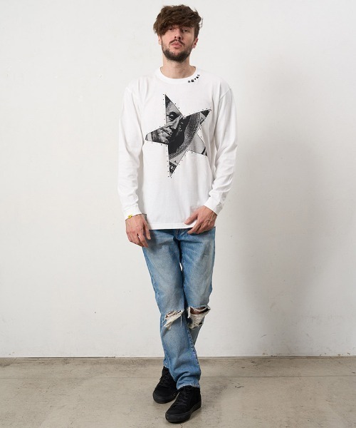 STUD MUFFIN(スタッドマフィン)の「mlt5683- 5.6ozコットン天竺ドルスターカラークリスタルLS Tシャツ(624-02897)(Tシャツ/カットソー・メンズ・ブラック/チャコールグレー/ホワイト・2/3/4)」の4枚目の写真