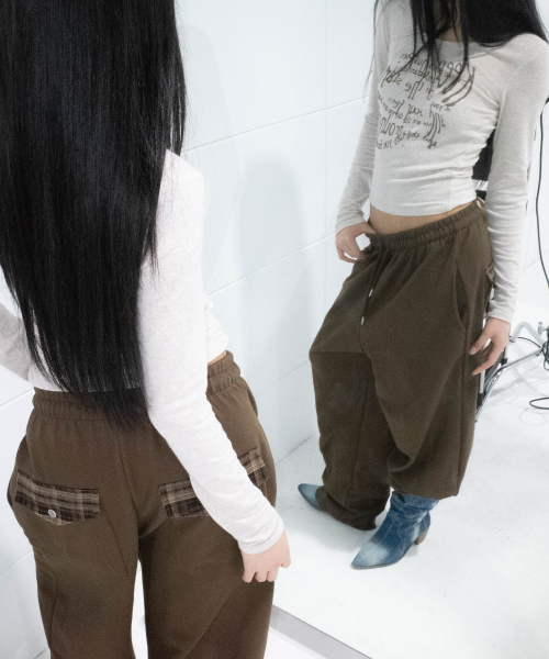 CHICKS（チックス）の「チェックポイントバルーンスウェットパンツブラウン（スウェットパンツ・レディース・ブラウン・ONE SIZE）」の3枚目の写真