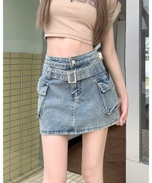 ヴィンテージ カーゴ デニム ミニスカート ベルト付き