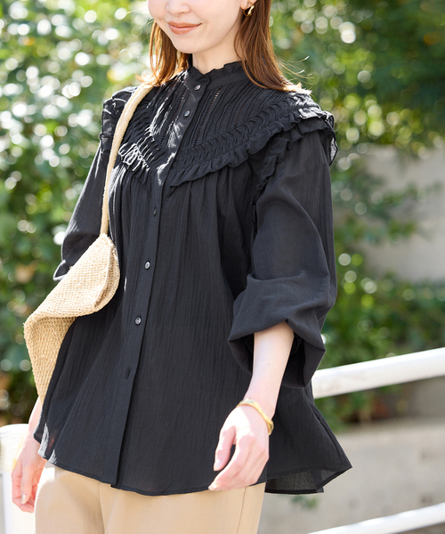 SLOBE IENA（スローブイエナ）の「《WEB限定/追加》フリルピンタックブラウス（シャツ/ブラウス・レディース・ブルー系その他/ホワイト/ブラック・FREE）」の13枚目の写真
